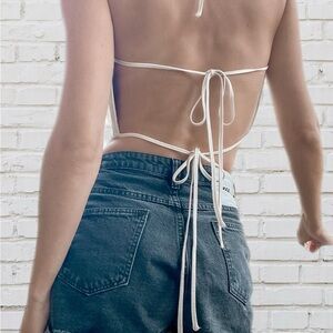 Dynamite Satin Cowl Neck Drawstring Backless Cropped Top XS